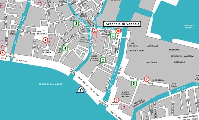 Arsenale on Venice map