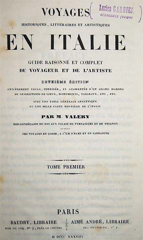 Antoine Claude Pasquin detto Valéry, frontespizio del Voyage en Italie